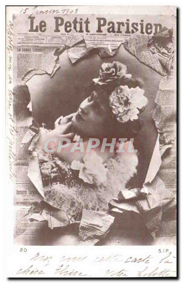 REPRODUCTION Carte Fantaisie Le Petit Parisien Femme