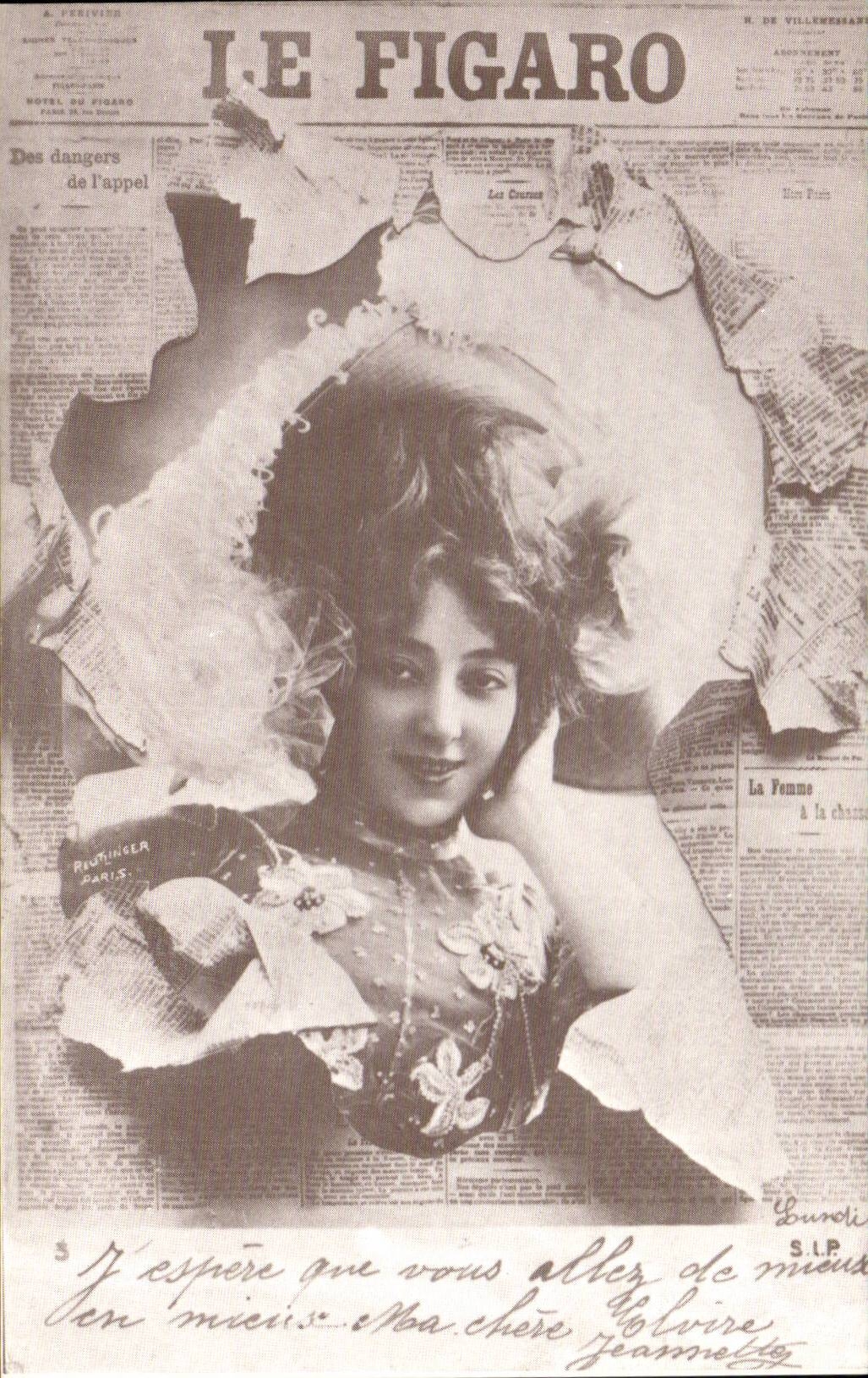 REPRODUCTION Carte Fantaisie Le Figaro Femme