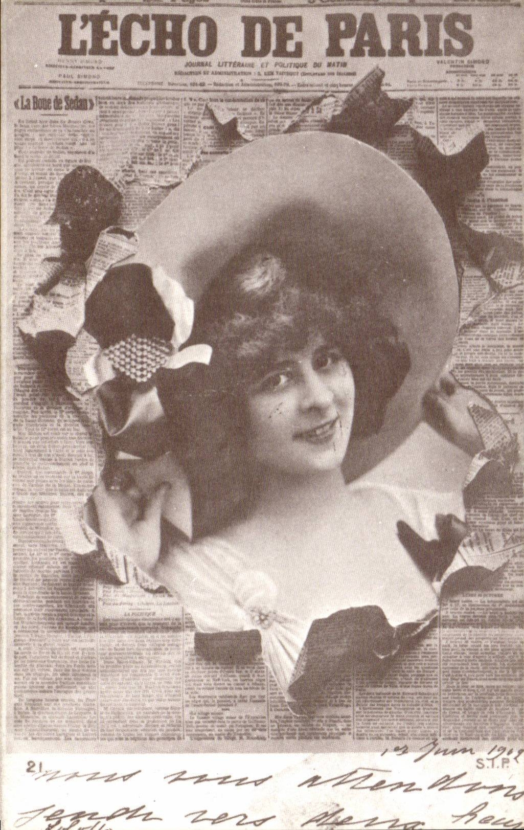 REPRODUCTION Carte Fantaisie Journal Femme L'echo de Paris