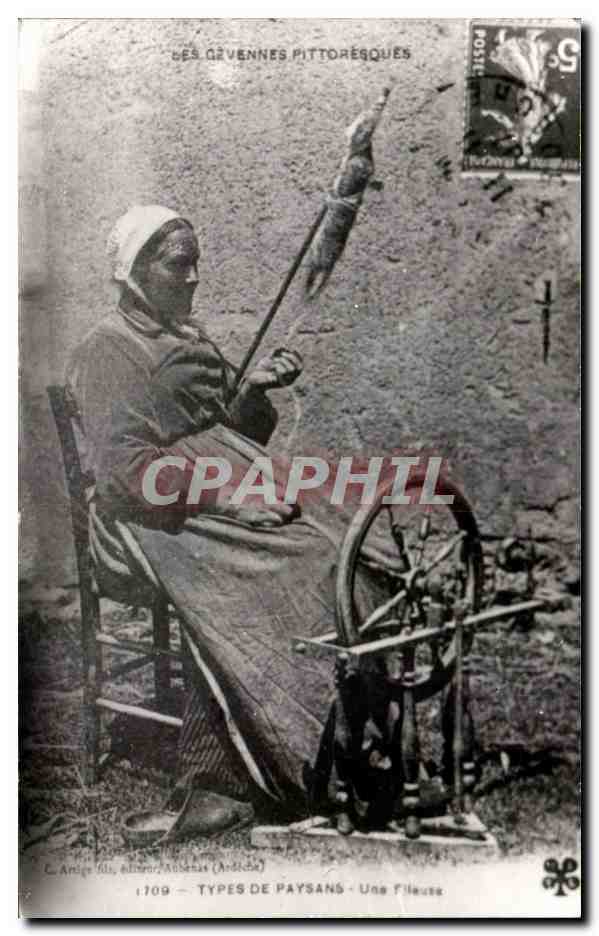 REPRODUCTION Folklore Cevennes pittoresques Femme Fileuse (coiffe costume)