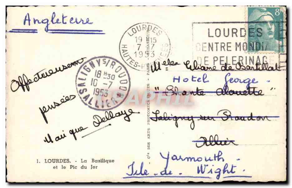 Lourdes CPA La basilique et le pic de Jer — Verso