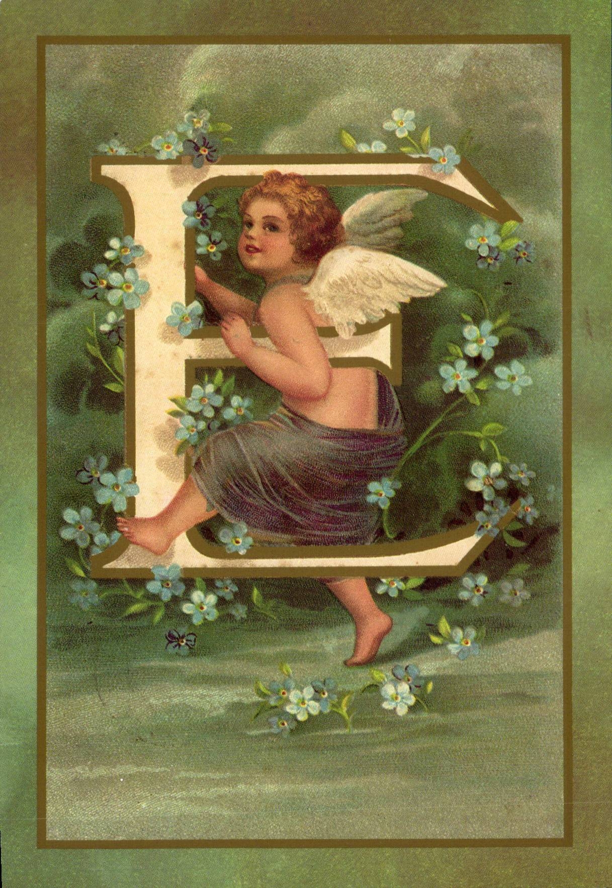 REPRODUCTION FAntaisie Ange Angel Enfant Lettre E L'alphabet des Angelots