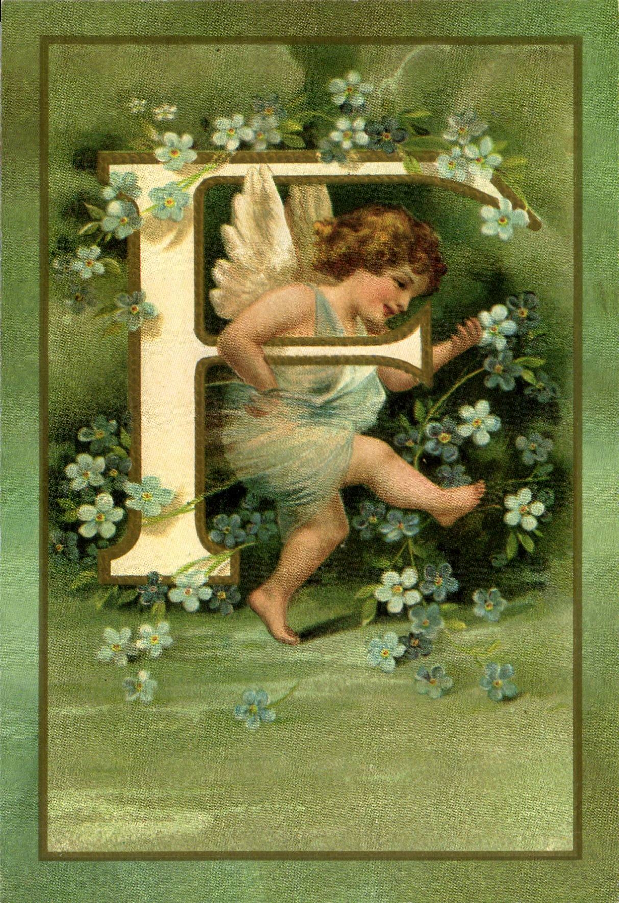 REPRODUCTION FAntaisie Ange Angel Enfant Lettre F L'alphabet des Angelots
