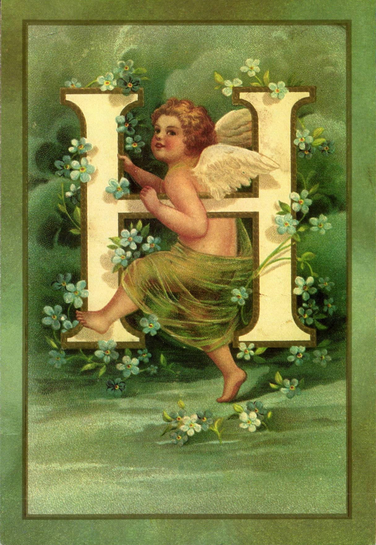 REPRODUCTION FAntaisie Ange Angel Enfant Lettre H L'alphabet des Angelots