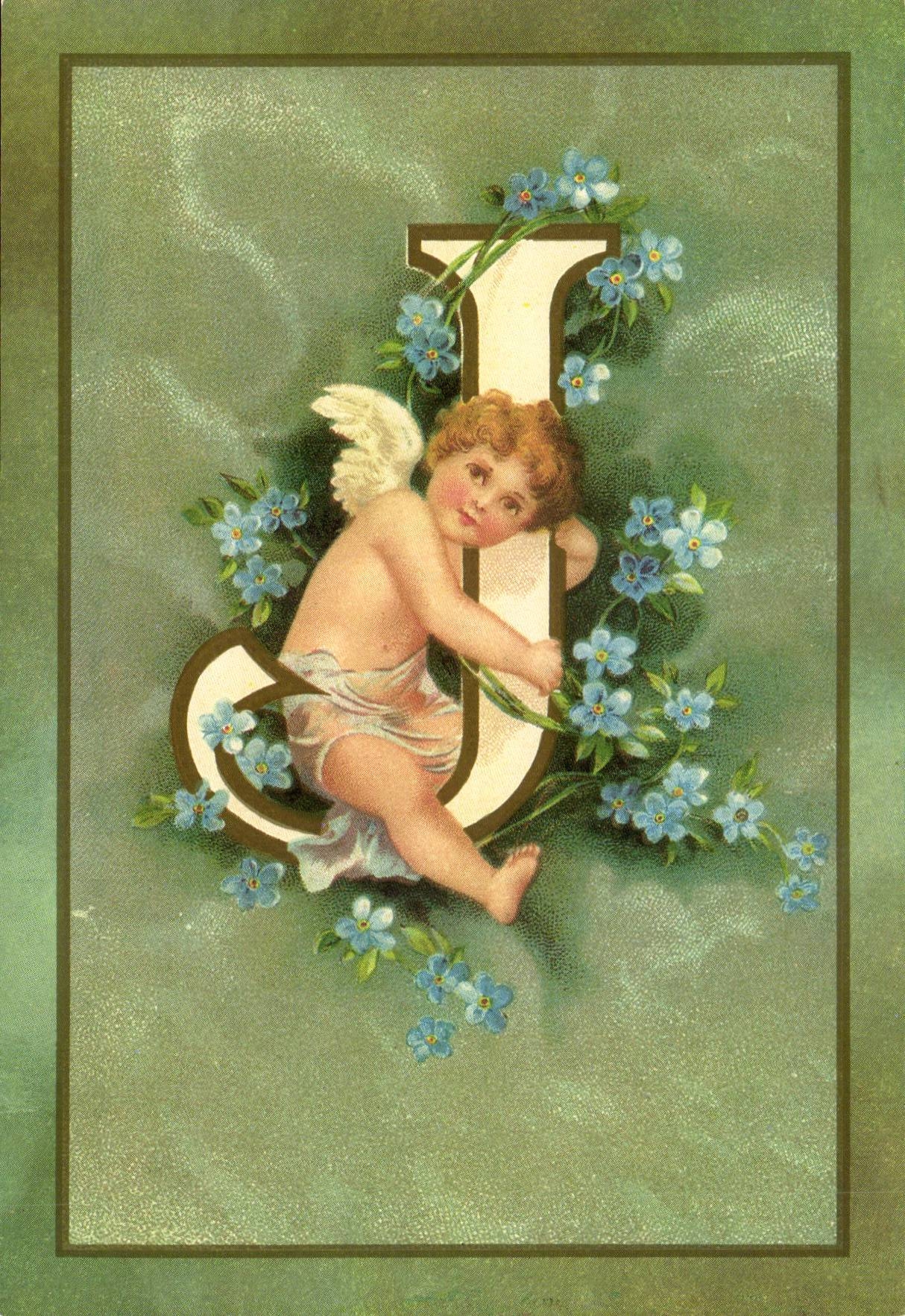 REPRODUCTION FAntaisie Ange Angel Enfant Lettre J L'alphabet des Angelots