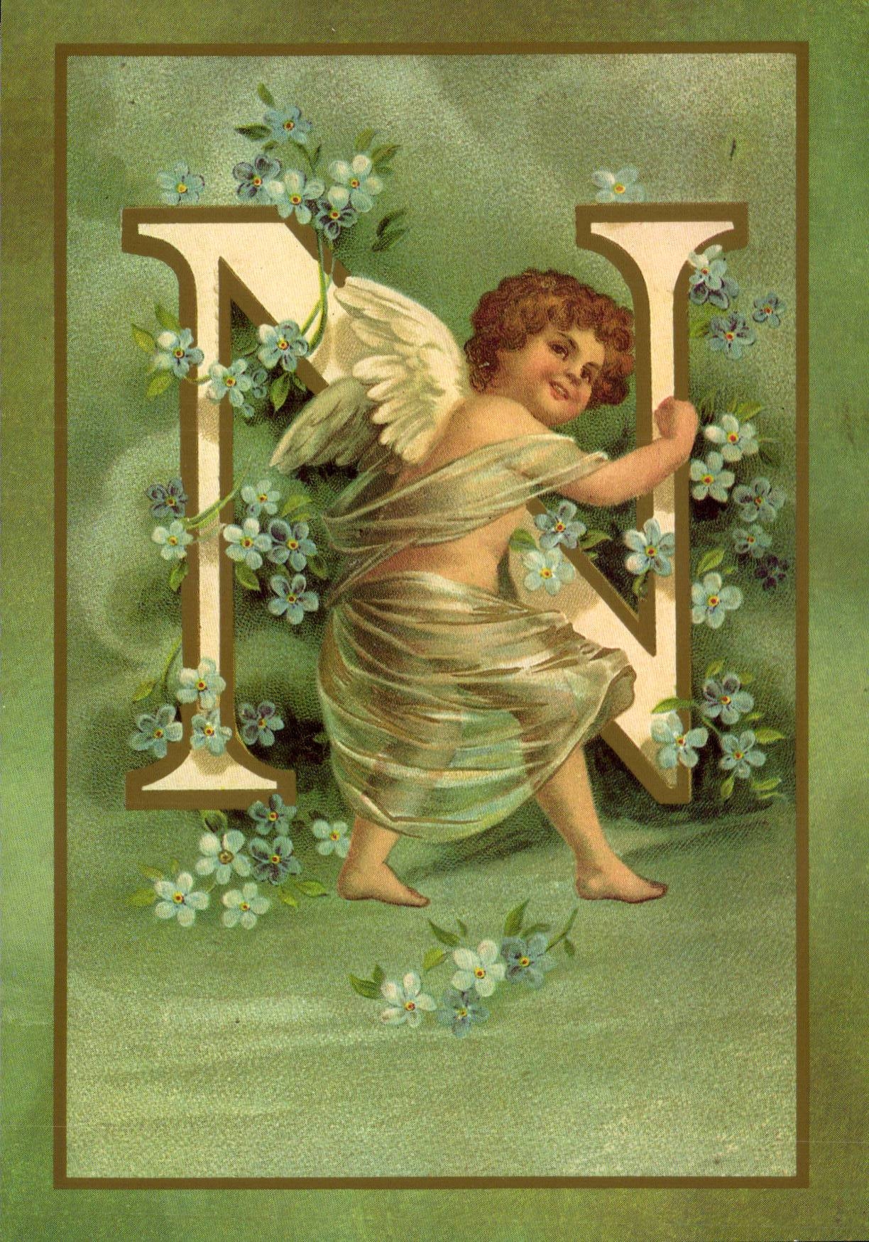 REPRODUCTION FAntaisie Ange Angel Enfant Lettre N L'alphabet des Angelots
