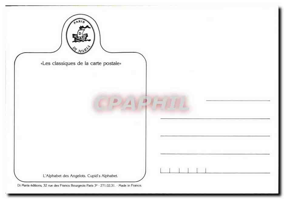 REPRODUCTION FAntaisie Ange Angel Enfant Lettre N L'alphabet des Angelots — Rückseite