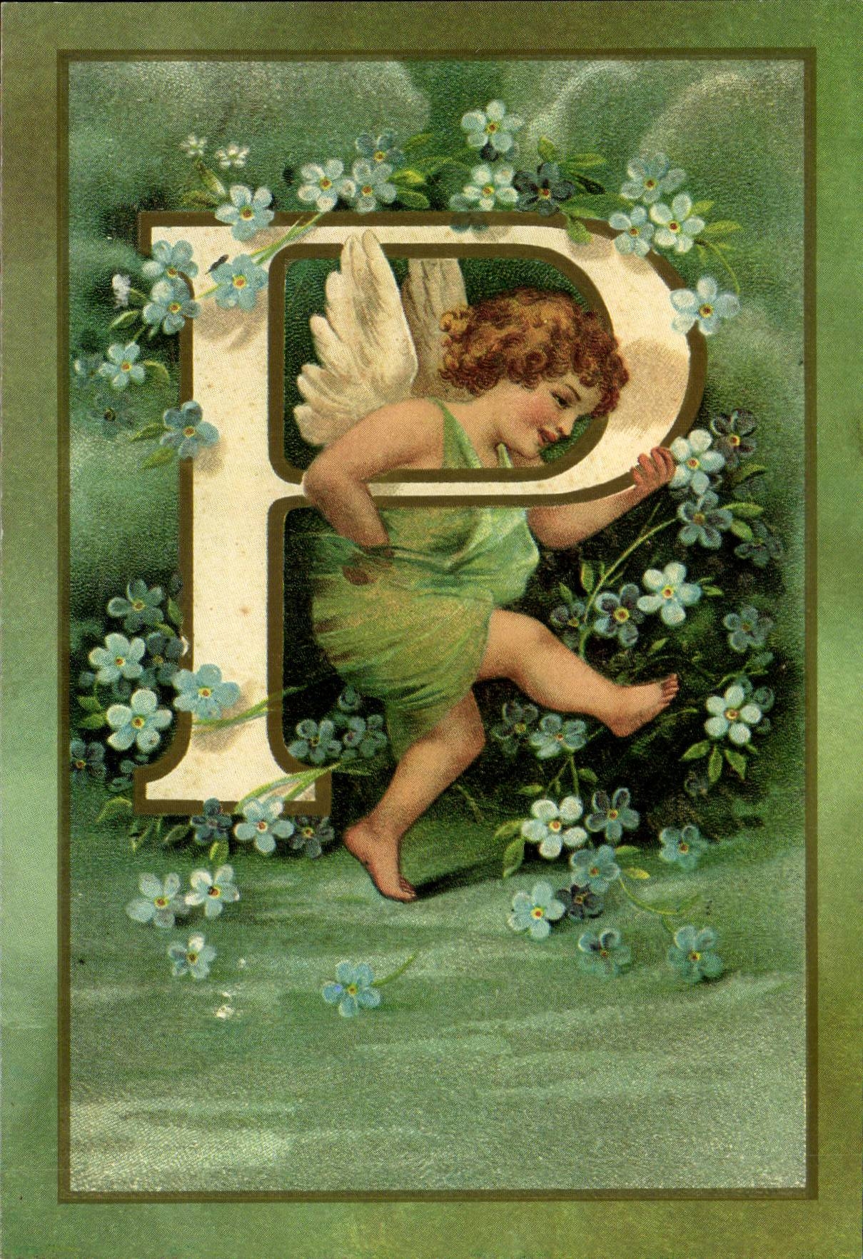 REPRODUCTION FAntaisie Ange Angel Enfant Lettre P L'alphabet des Angelots