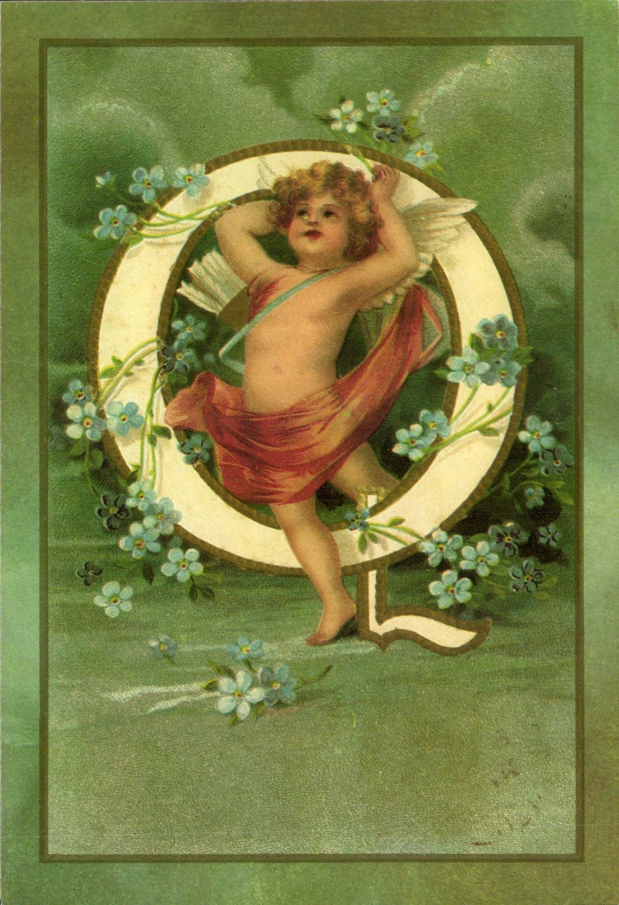 REPRODUCTION FAntaisie Ange Angel Enfant Lettre Q L'alphabet des Angelots