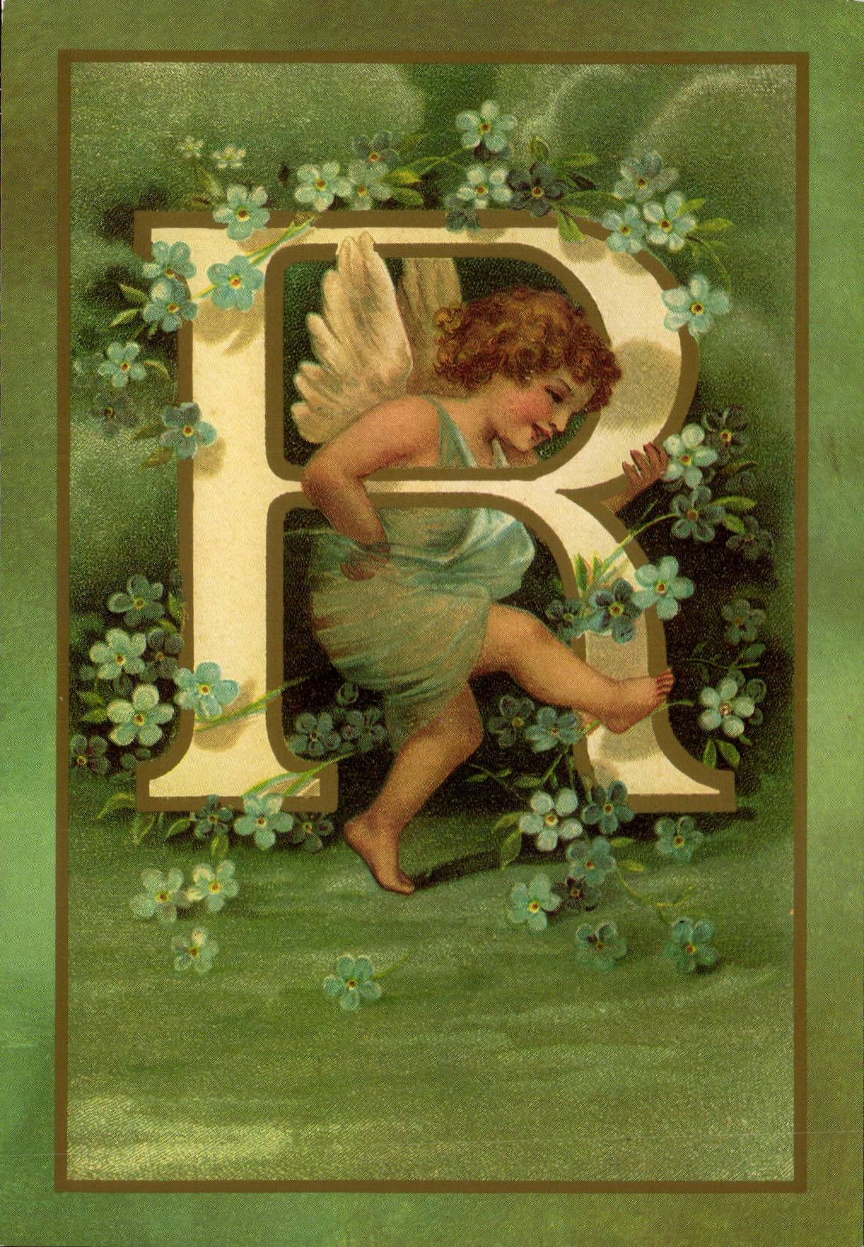REPRODUCTION FAntaisie Ange Angel Enfant Lettre R L'alphabet des Angelots