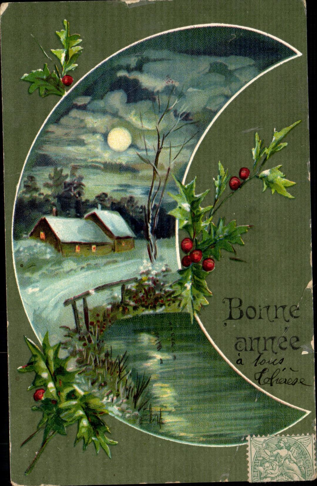 CPA Fantaisie Bonne annee (lune)
