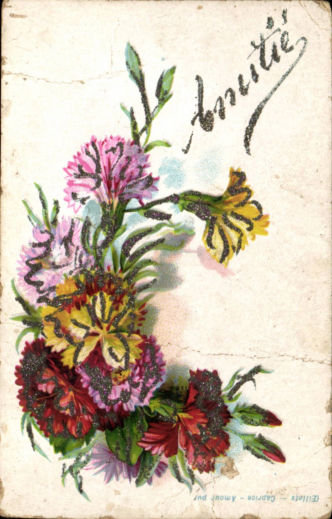 CPA Fantaisie Amitie Fleurs