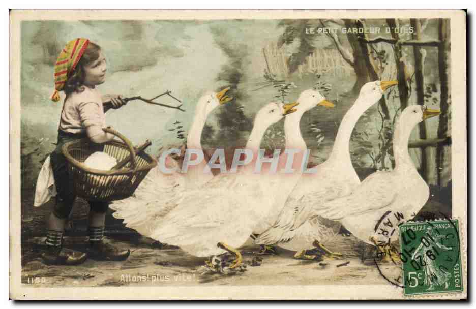 CPA Fantaisie La petite gardeuse d'oies Enfant (oies)