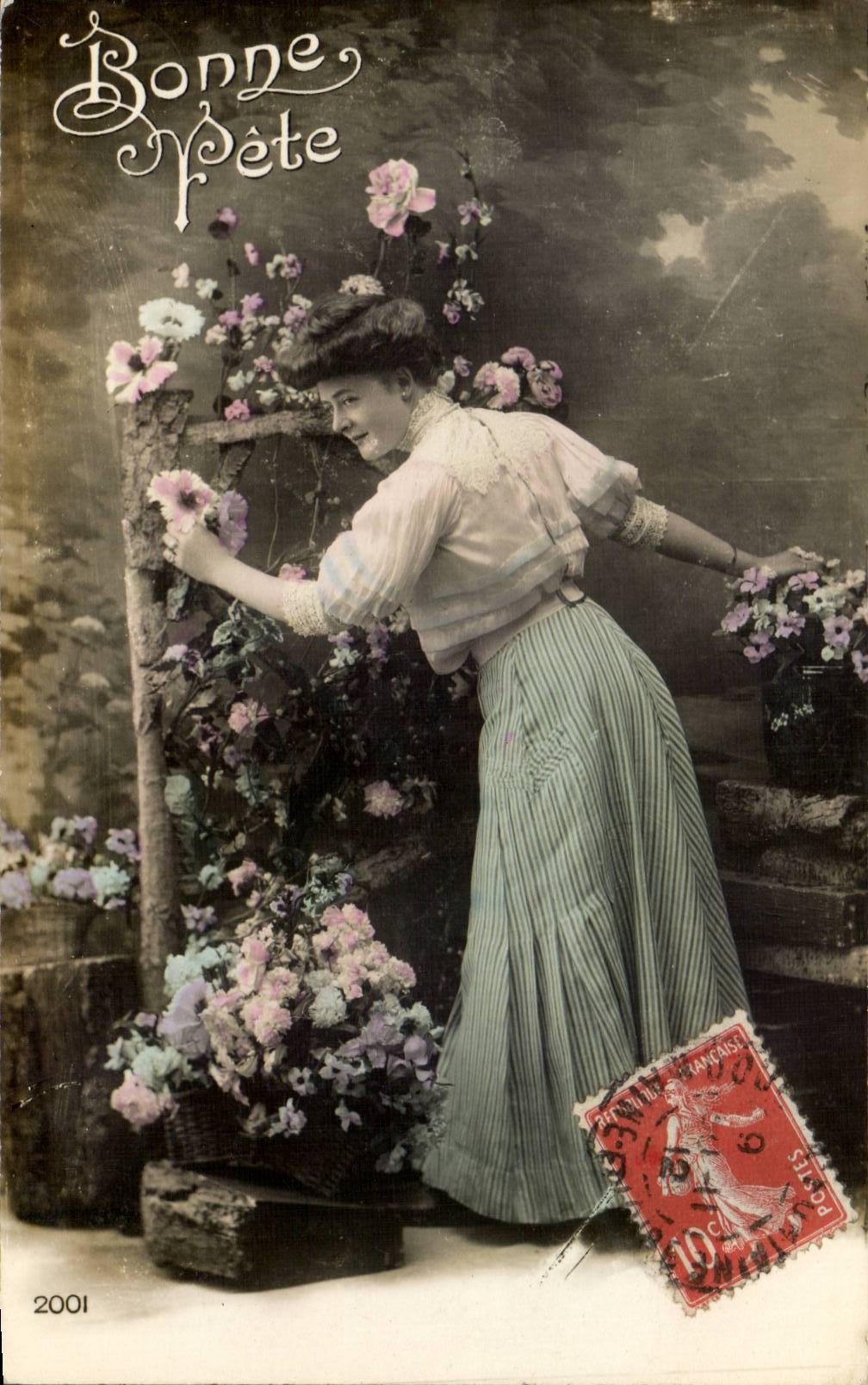 Femme dans un jardin fleuri — Bonne Pète — éditeur 2001