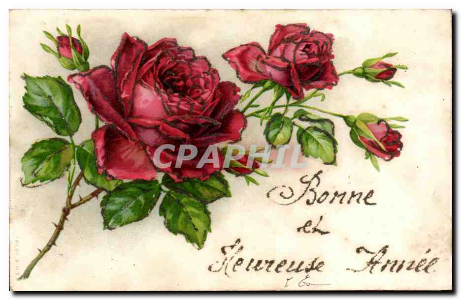 CPA Fantaisie Fleurs Bonne et heureuse annee Roses