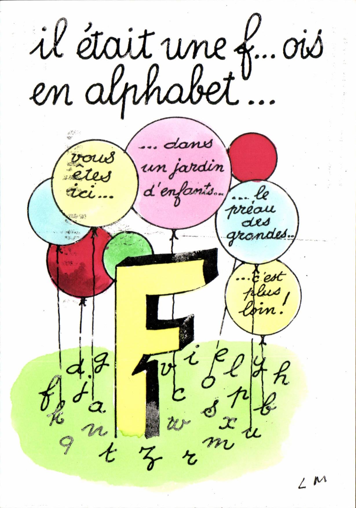 CPM lettre F Il etait une f ois en alphabet