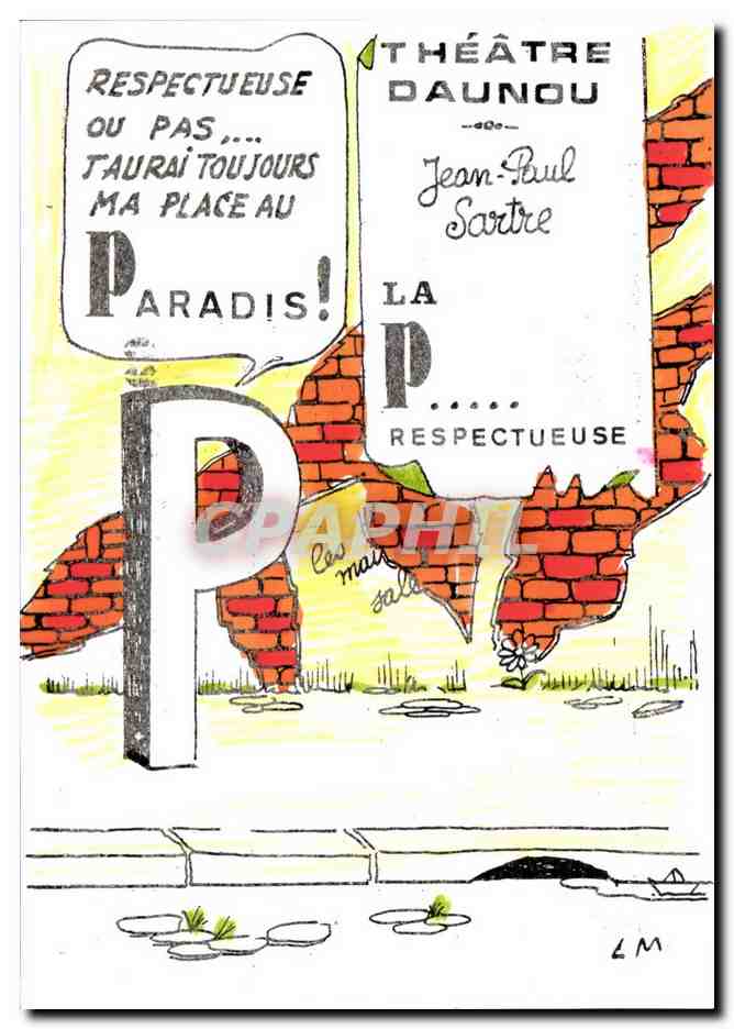 CPM lettre P Theatre Daunou Jean paul SArtre Paradis 