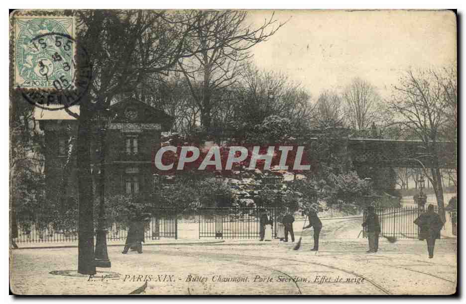 Paris CPA Buttes Chaumont Porte SEcretan Effet de neige