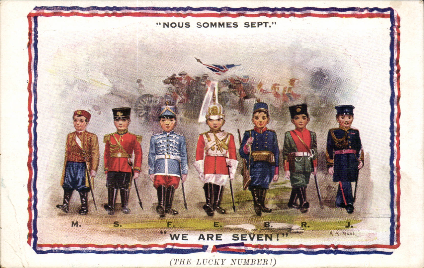 CPA Fantaisie Nous sommes sept (militaria)