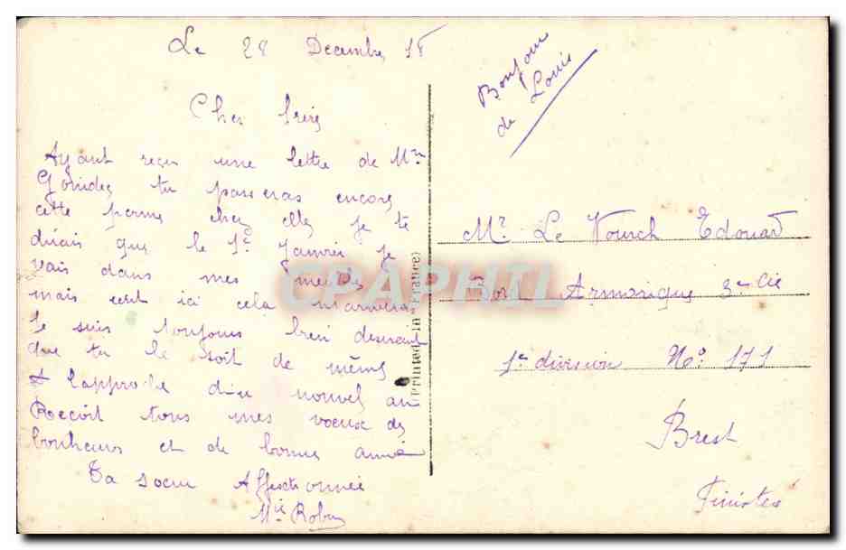 Femme en robe rayée tenant un bouquet — Bonne Année — DIX 1011/1 — Verso