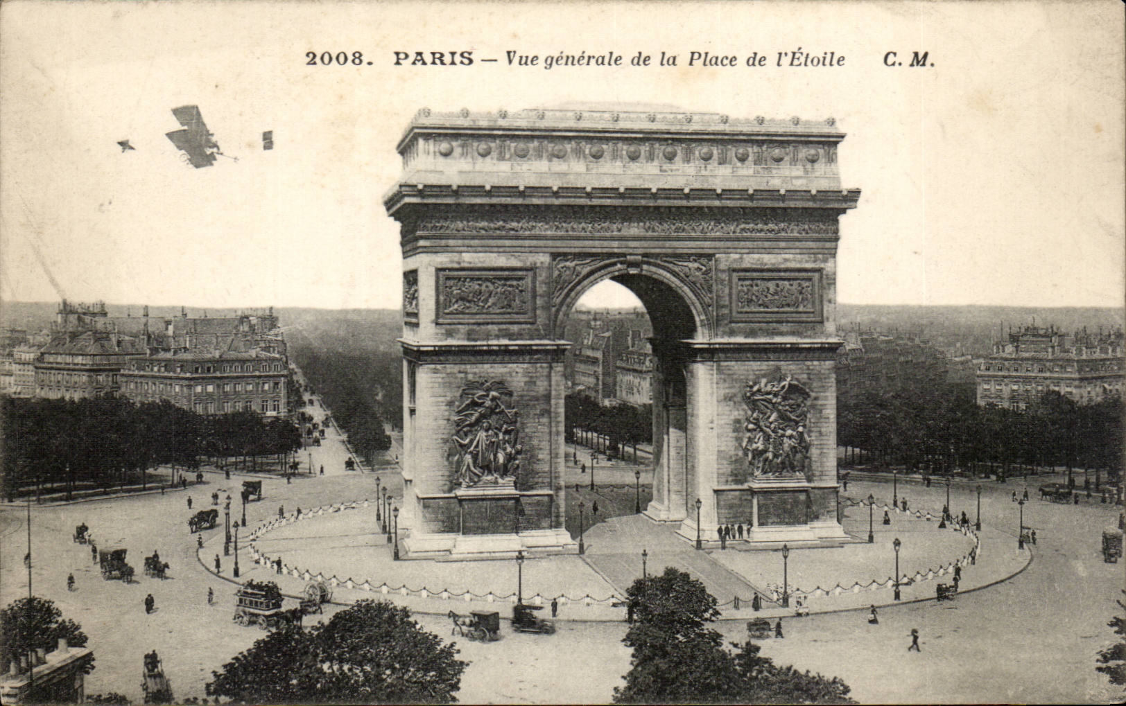 Paris CPA Vue generle de l'Arc de Triomphe de l'Etoile (avion)
