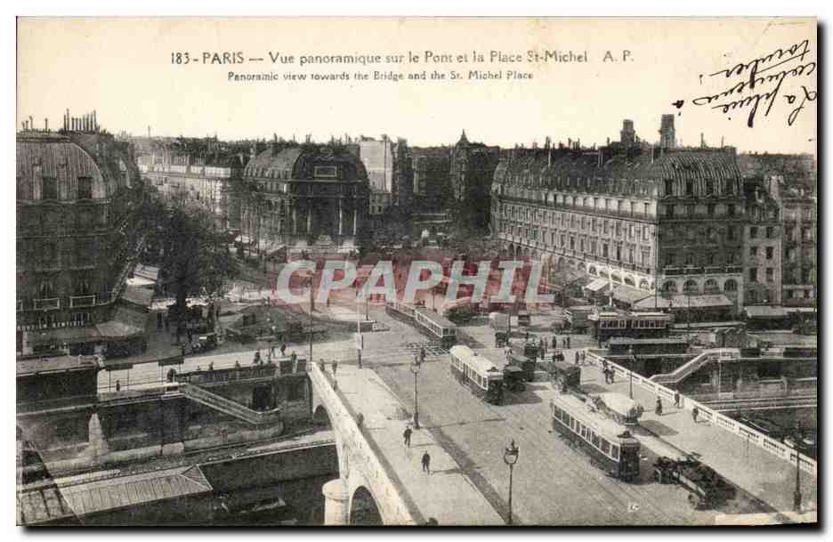 Paris CPA Vue panoramique sur le pont et le place St Michel