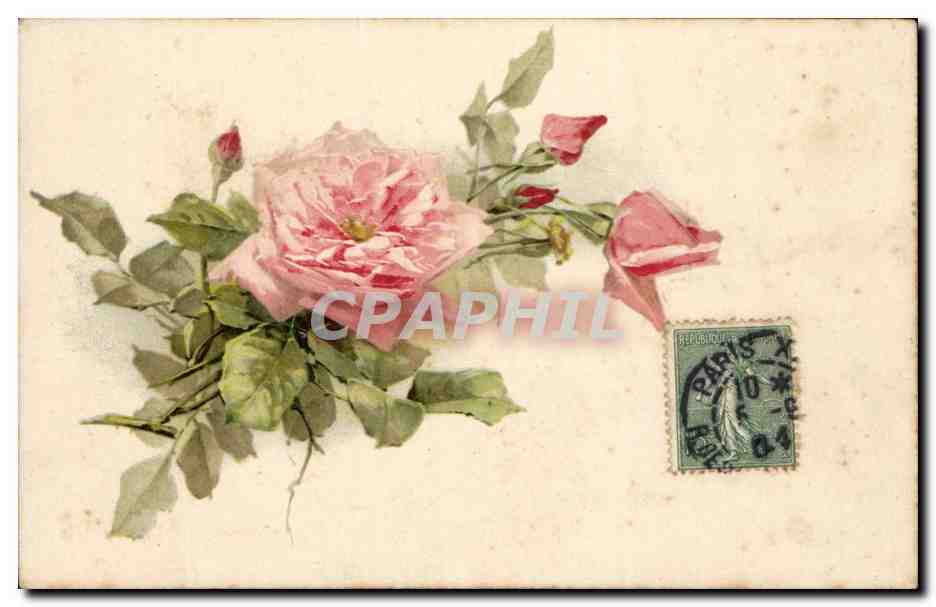 CPA Fantaisie Fleurs Rose
