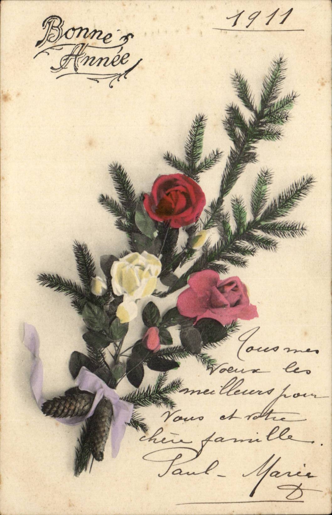 CPA Fantaisie Fleurs Bonne annee