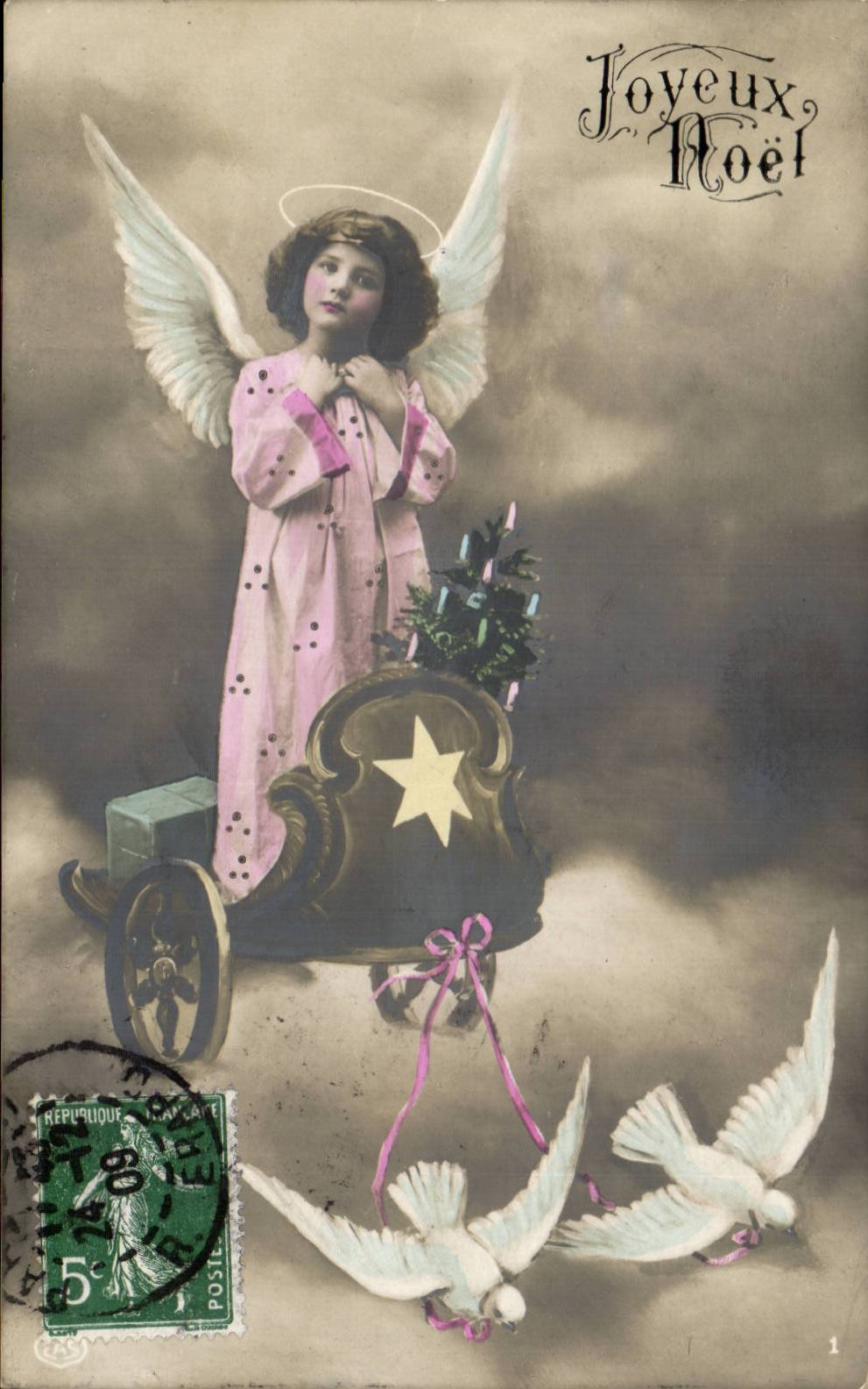 CPA Fantaisie Enfant Fille Joyeux Noel Christmas Colombes Ange Angel