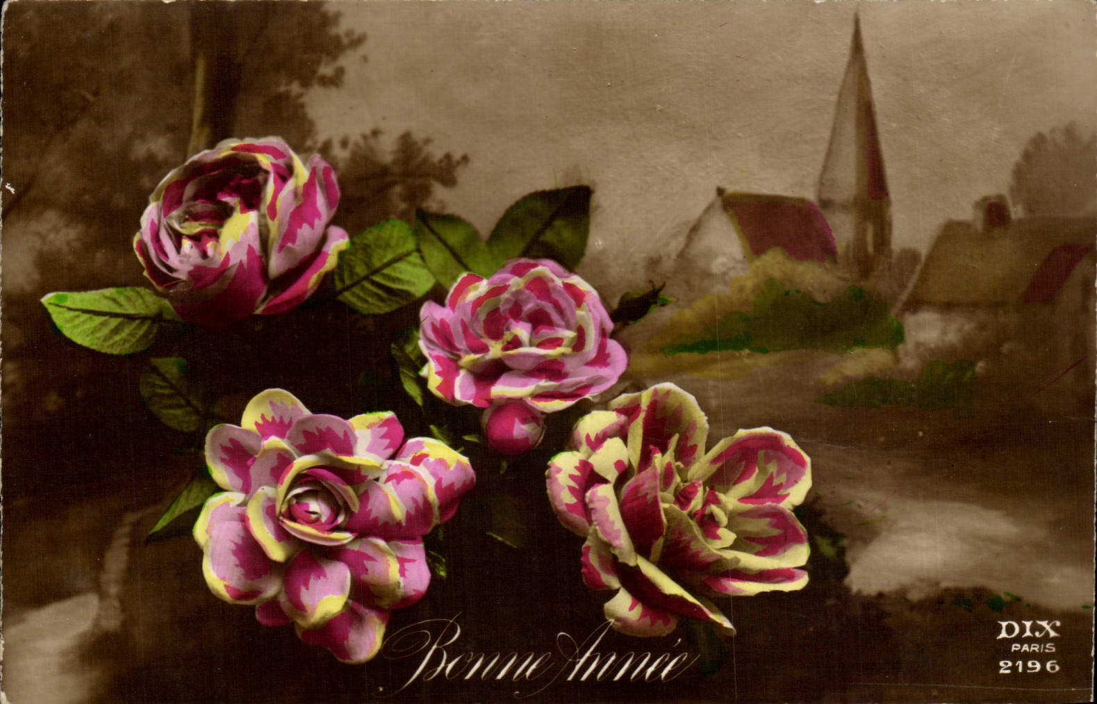 CPA Fantaisie Fleurs Bonne annee