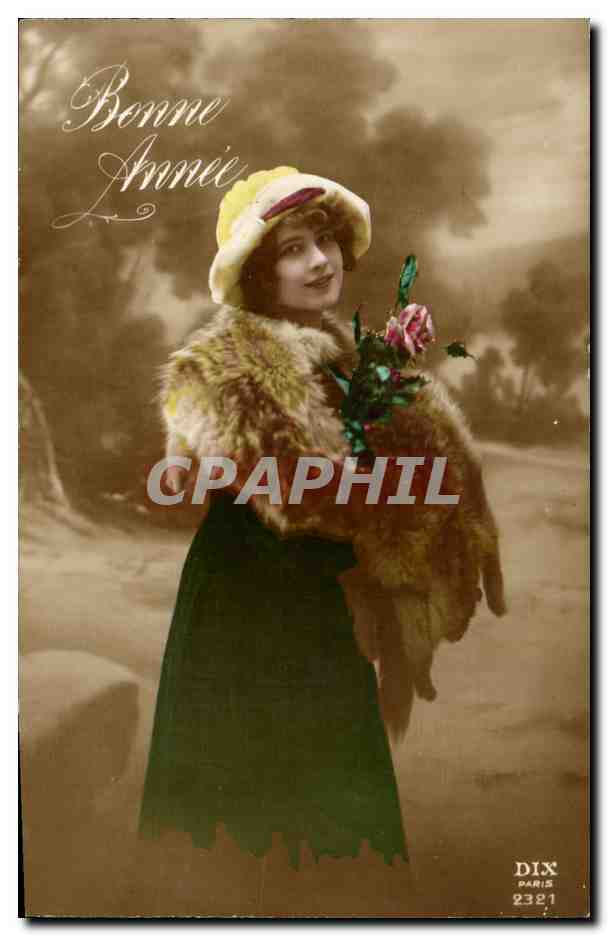 Frau in Pelzmantel — Frohe Weihnachten — DIX PARIS 2321