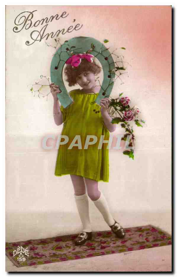 CPA Fantaisie Enfant Fer a cheval Bonne annee