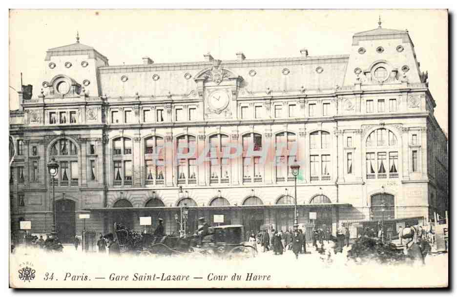 Paris - 8 - La Gare St Lazare - Cour du havre - Caleche - CPA 