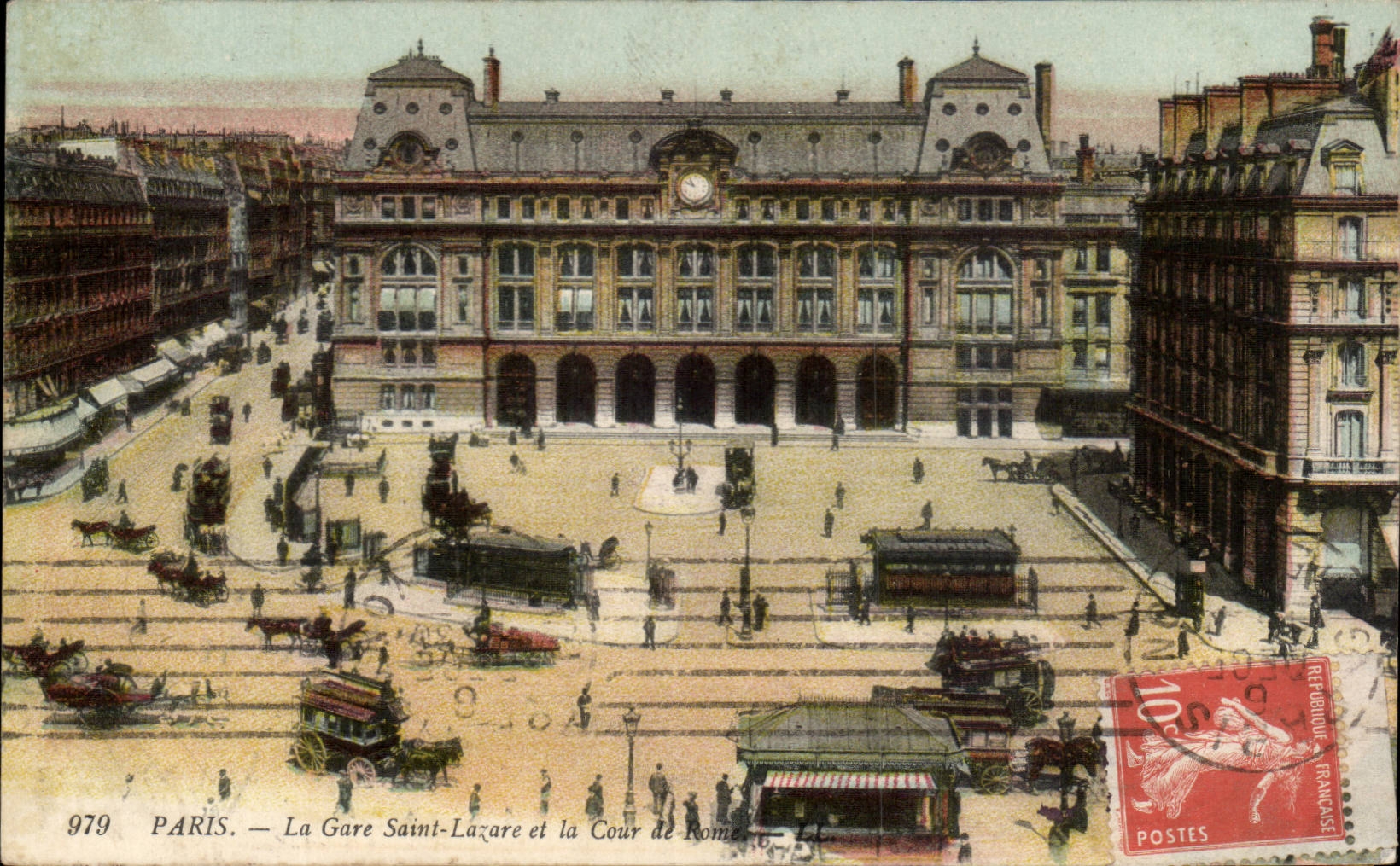 Paris - 8 - La Gare St Lazare - Cour de Rome - Caleche - CPA 