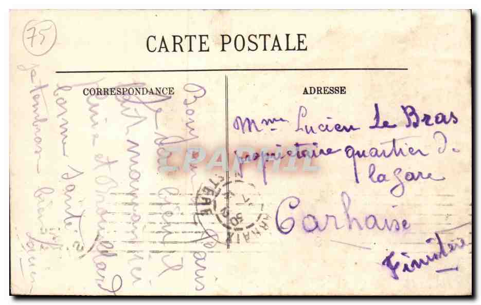 Paris - 8 - La Gare St Lazare - Cour de Rome - Caleche - CPA  — Verso