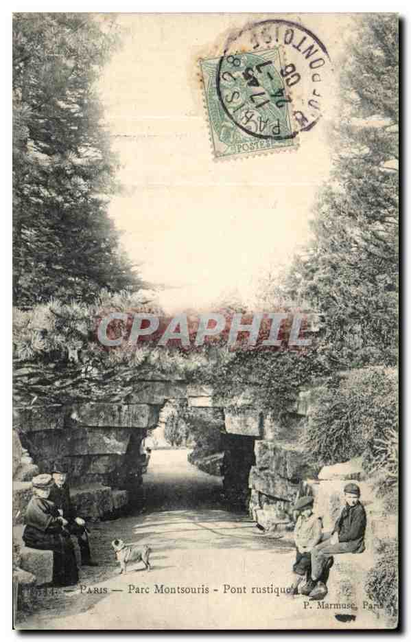 Paris - 14 - Parc Montsouris - Pont Rustique - chien - CPA 