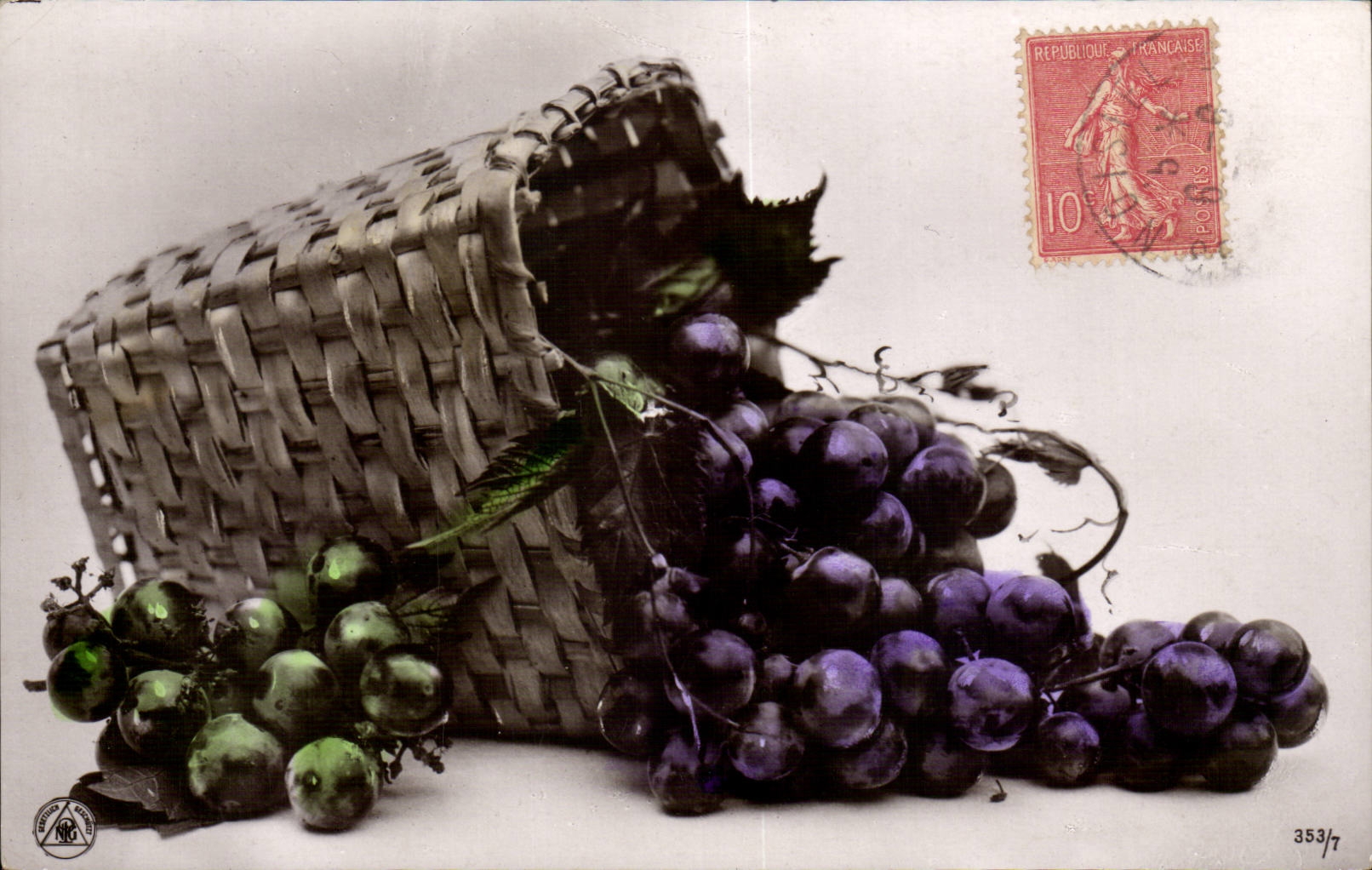Fleurs - Plantes - Raisin - Grapes in a basket - CPA 