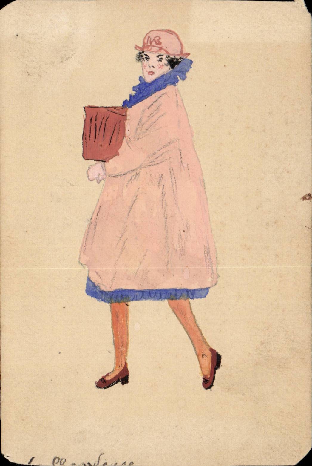 Fantaisie - Femme - Woman in pink - CPA 
