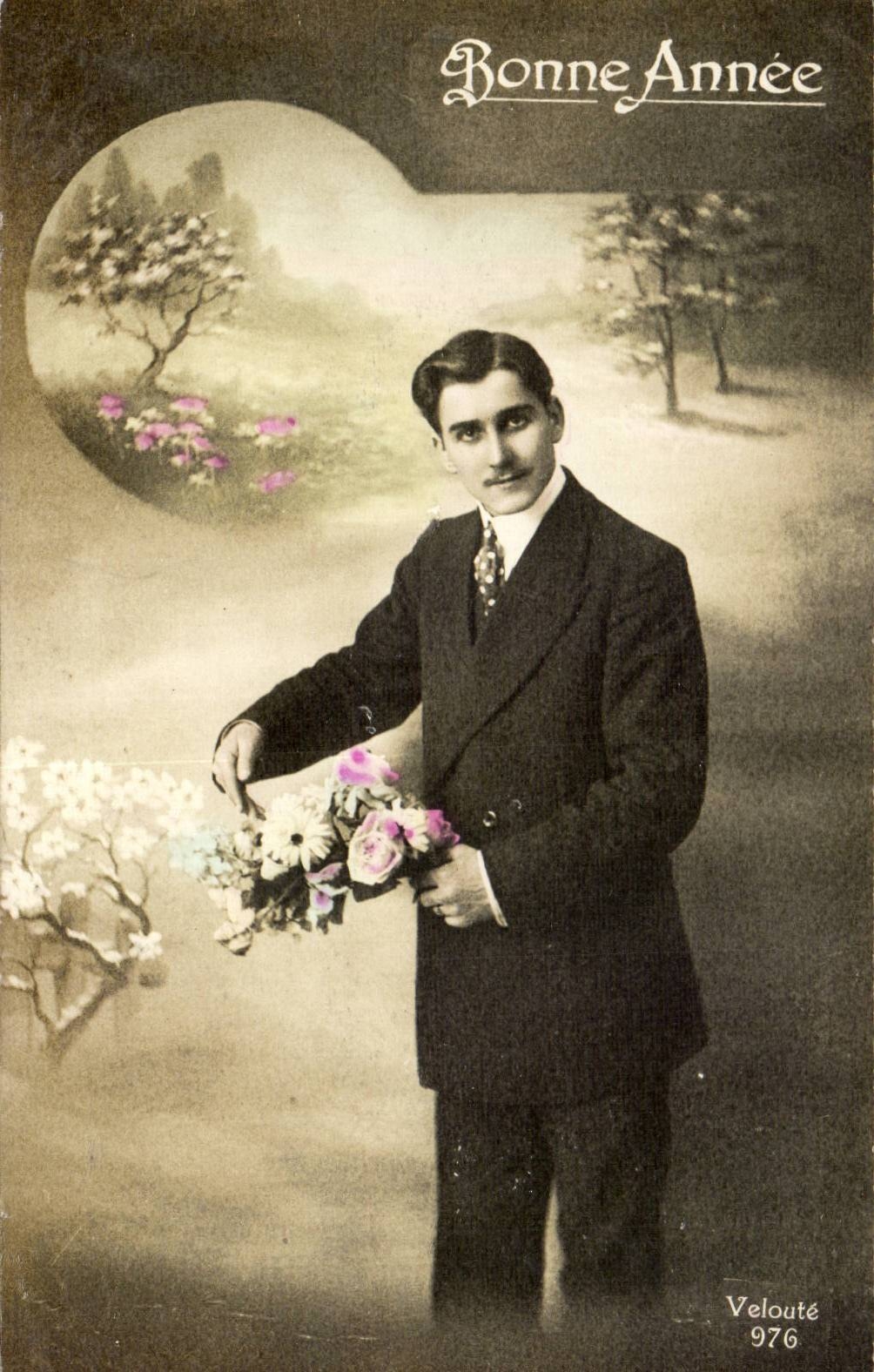 Fantaisie - Homme - Fetes - Bonne Annee - fleurs - CPA 