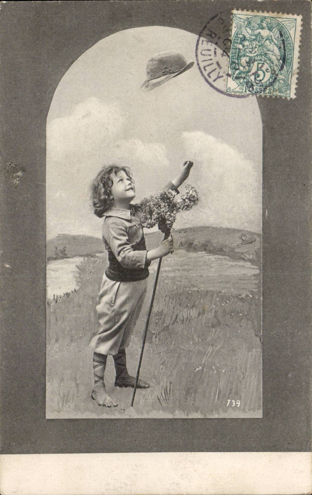 Fantaisie - Enfants - Child catching hat - CPA 