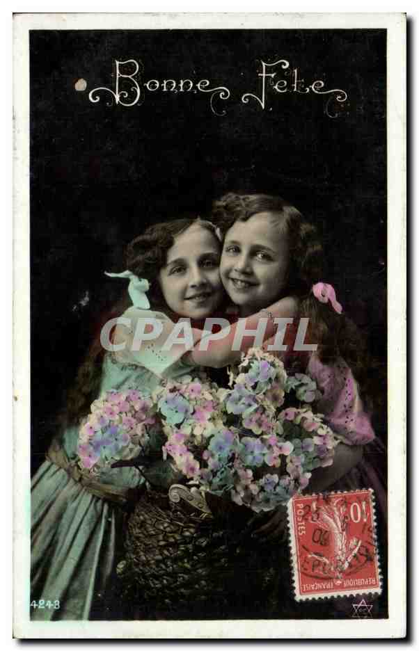 Fantaisie - Enfants - Filles - Two Darling Girls - Bonne Fete - CPA 