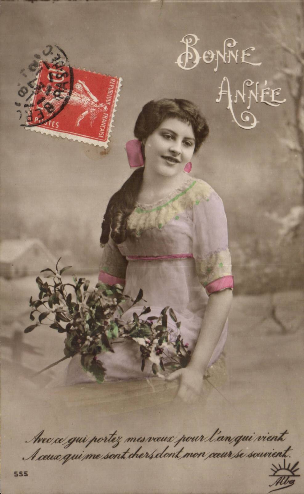 Fantaisie - Femme - Woman with warming smile - Bonne Annee - CPA 