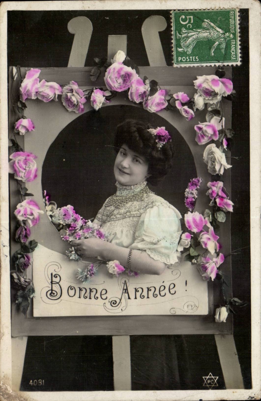 Femme souriante — carte de vœux 'Bonne Année' — éditeur PC n°4031