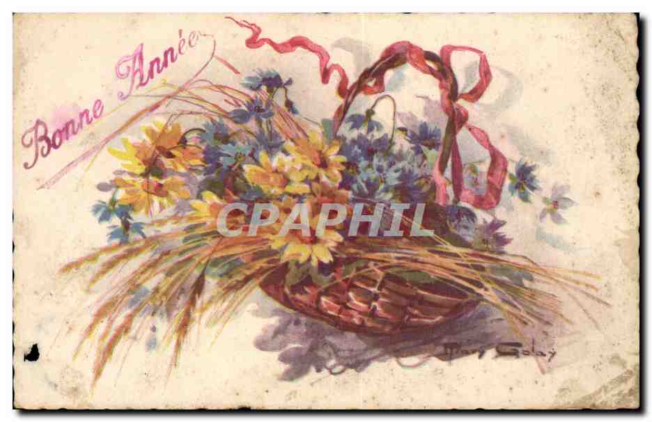 Fleurs - Basket of pretty flowers - Bonne Annee - CPA 