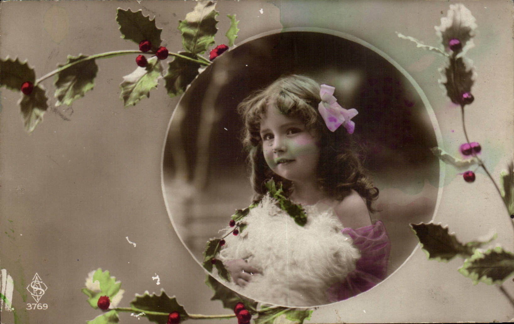 Fantaisie - Enfant - Darling little girl with sprig of holly - CPA 