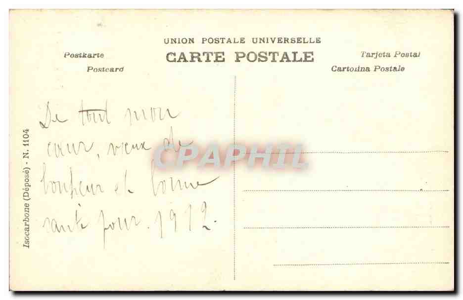 Femme en robe blanche tenant un bouquet — Bonne Année — A.N. Paris, n° 1104 — Verso