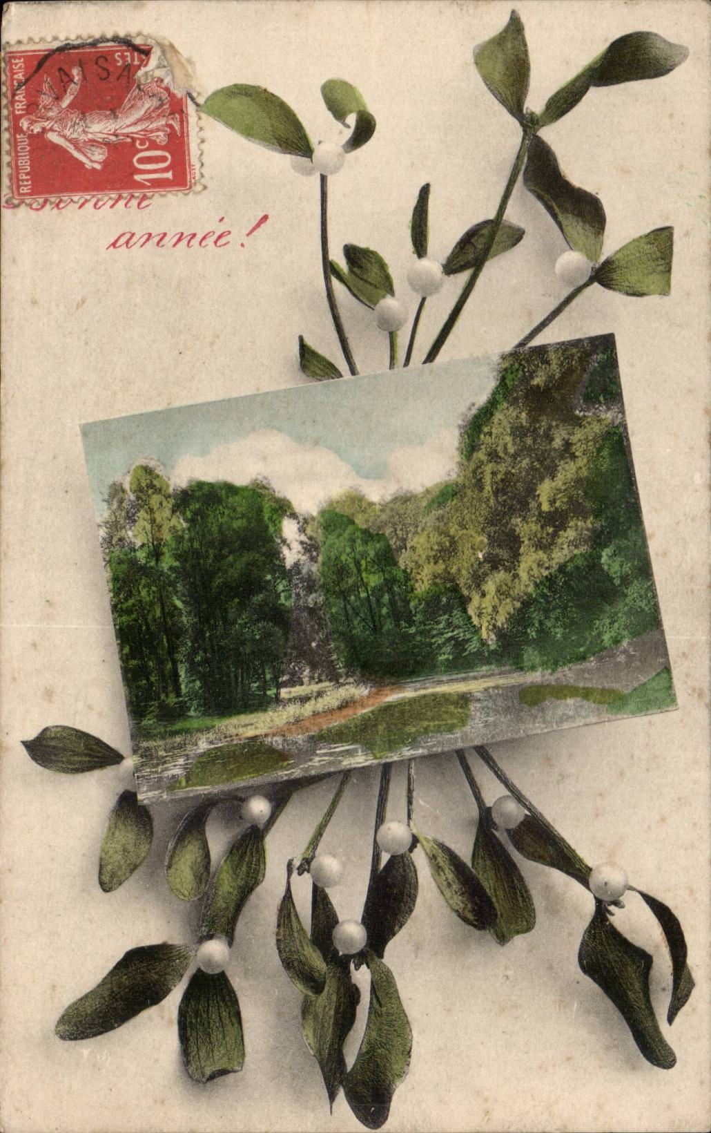 Fetes - - Bonne Annee - Country scene and holly - CPA 