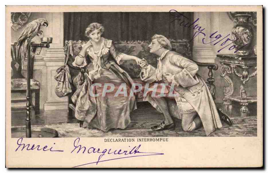 Fantaisie - Couple - Declaration Interrompue - parrot - papagei - perroquet - CPA 