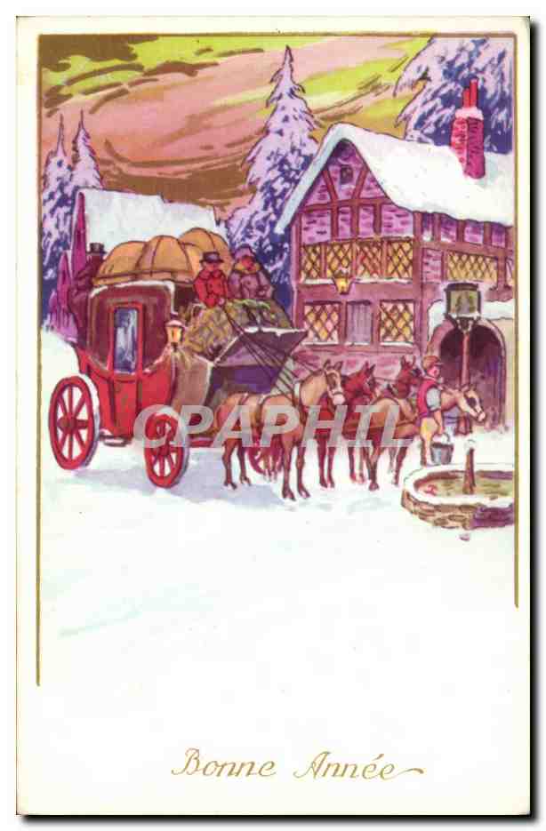 Fetes - Bonne Annee - Illustration - caleche - winter scene - CPA 