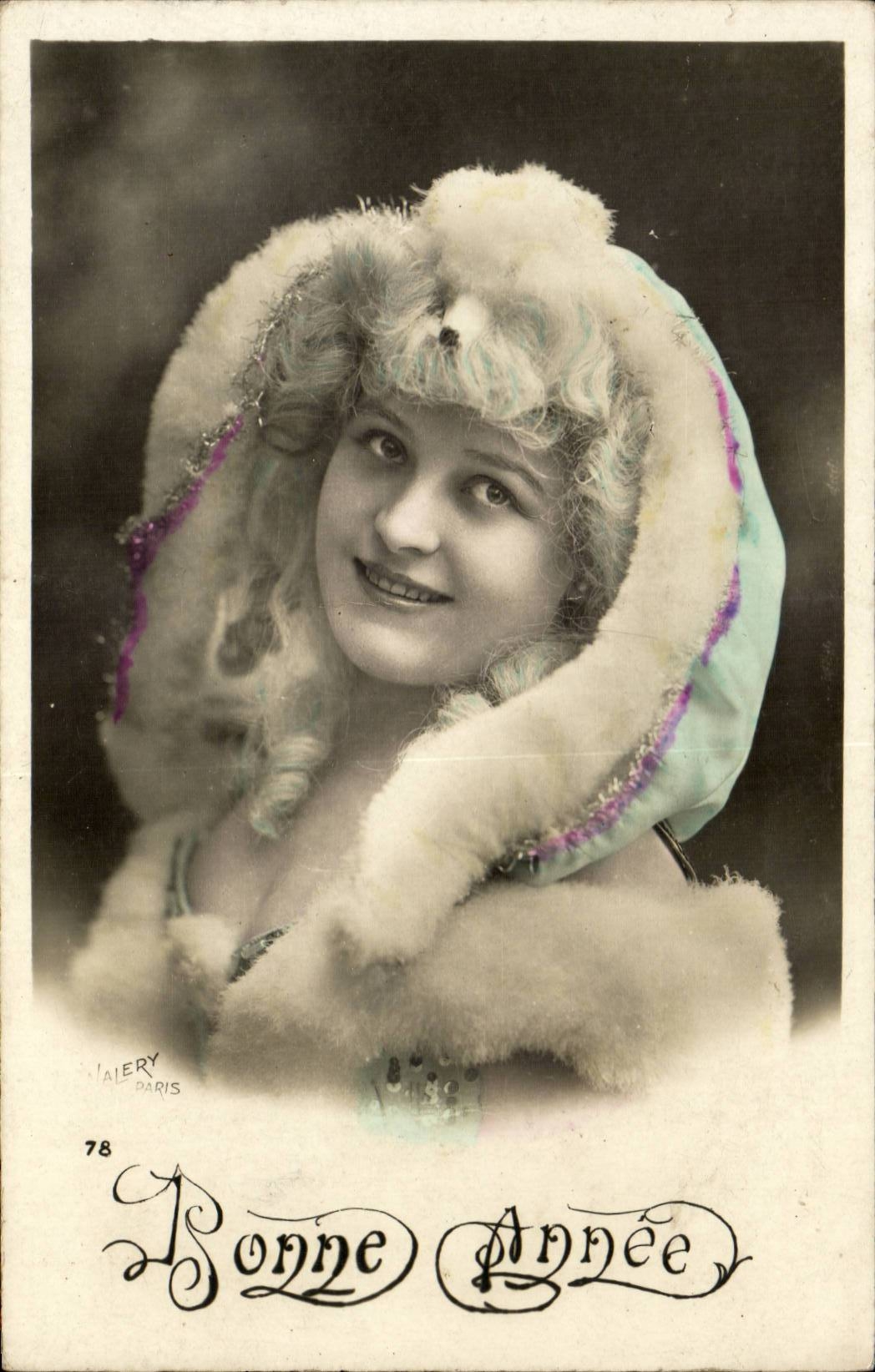 Fantaisie - Femme - Blond Woman in elegant veil - Bonne Annee - CPA 